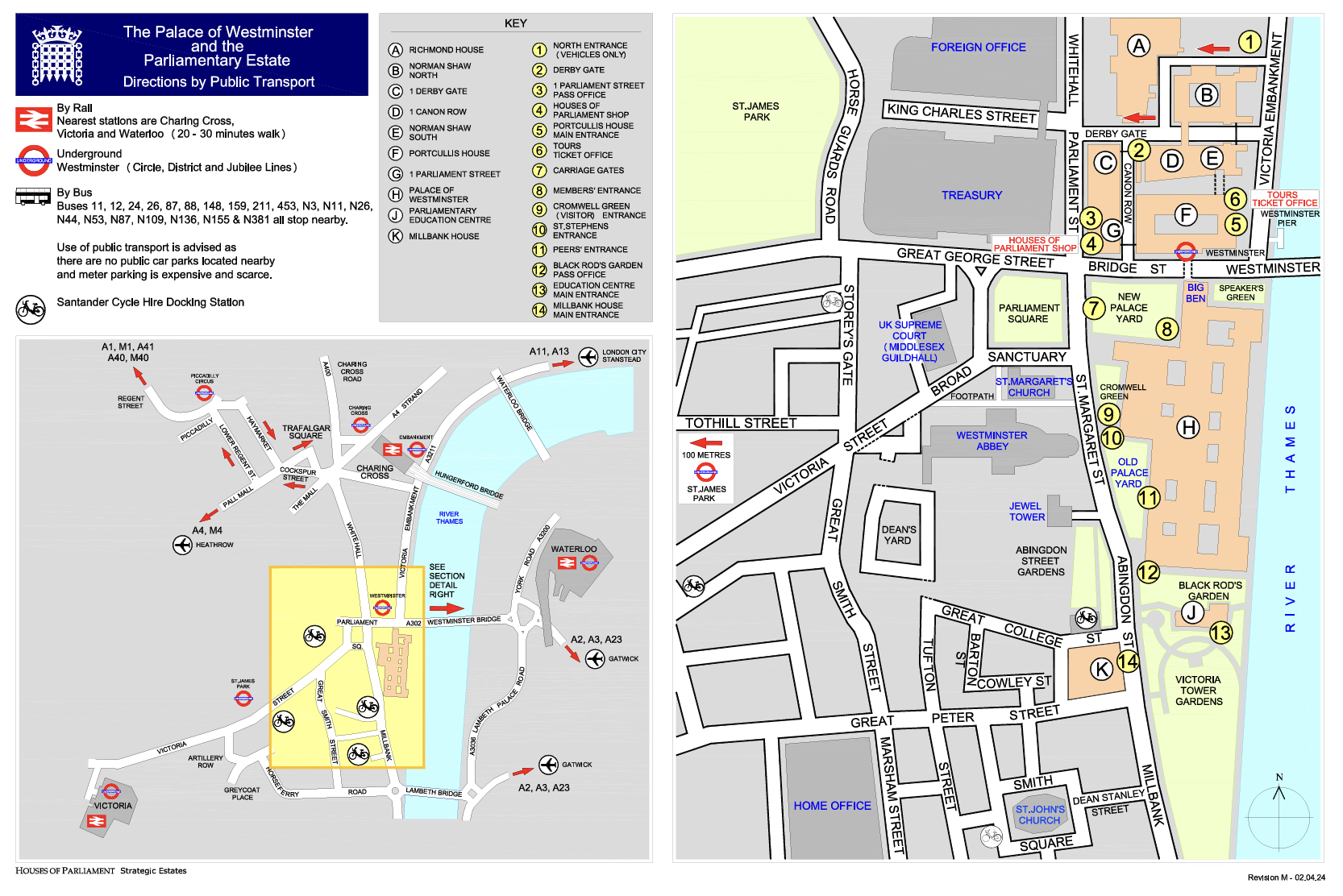 Map of parliamentary estate and palace of westminster. Number 9 on the map shows where to arrive for the free parliament tour
